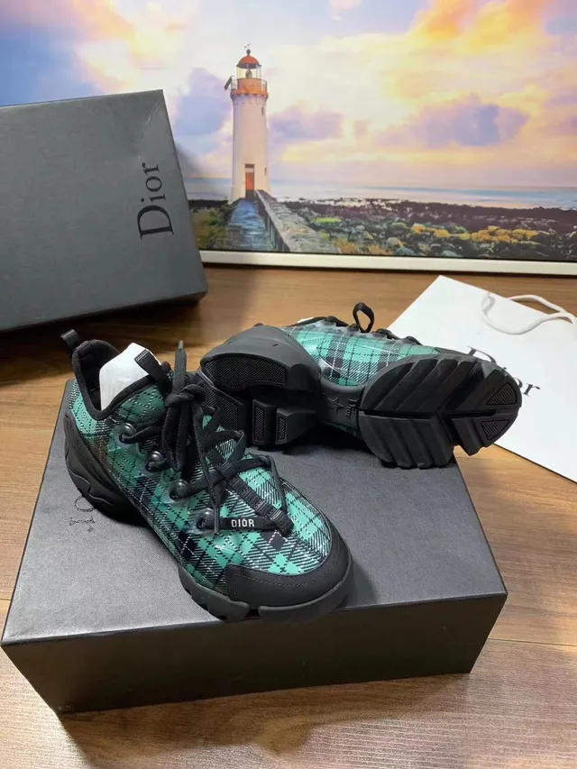 Dior B23 Green and Black Plaid Chunky Sneakers 2
