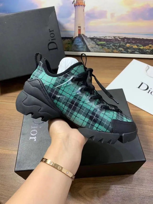 Dior B23 Green and Black Plaid Chunky Sneakers 3