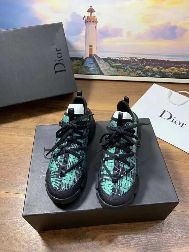 Dior B23 Green and Black Plaid Chunky Sneakers 4