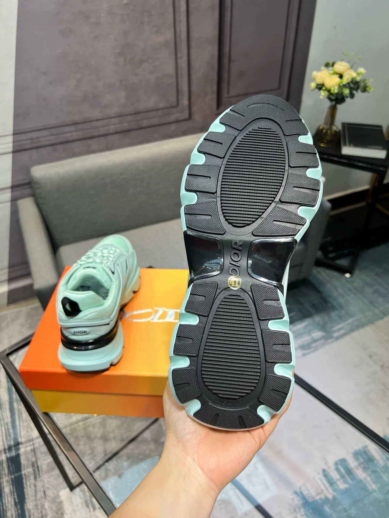 Dior B23 Mint Green and Black Chunky Sneakers 3