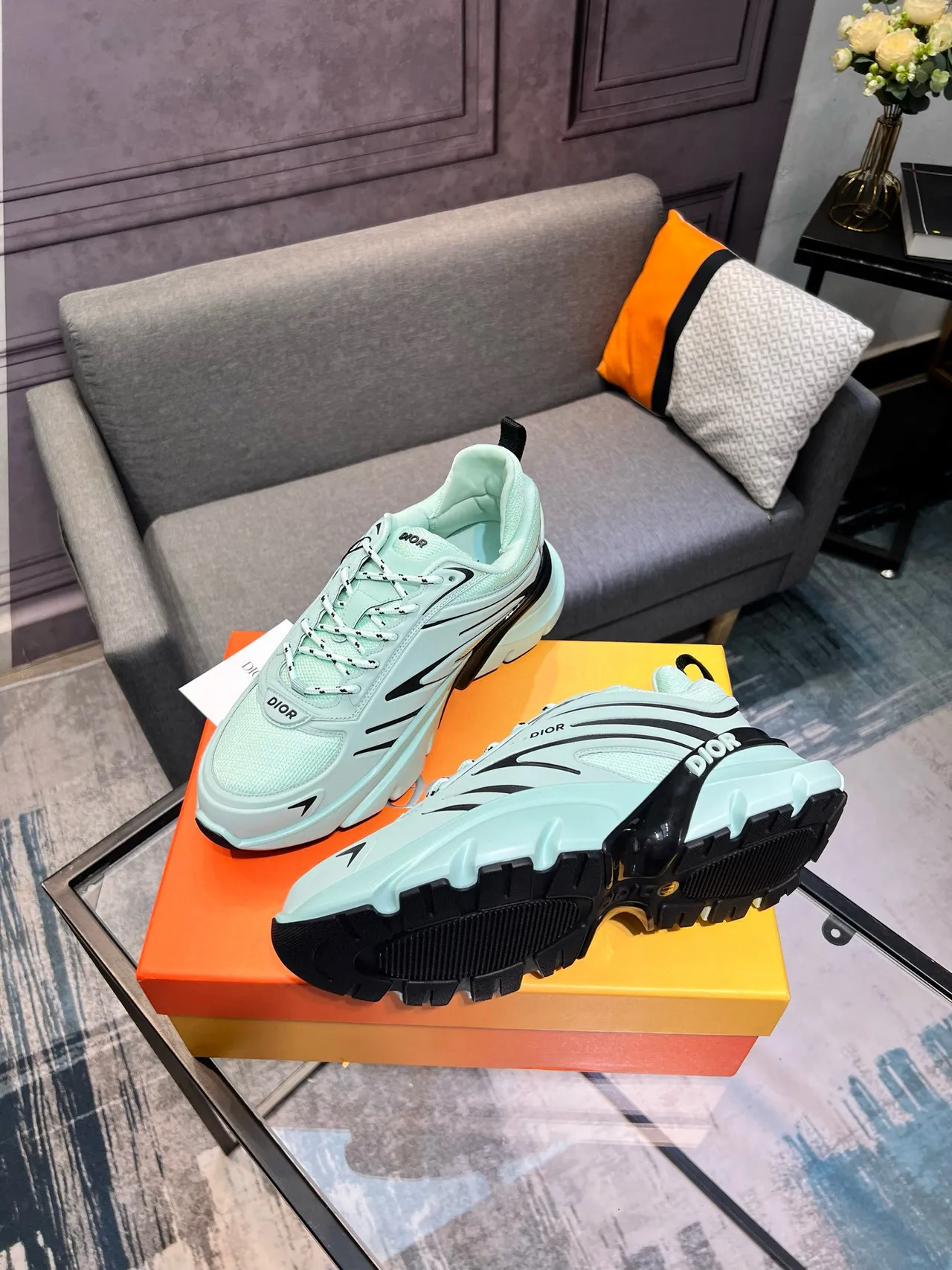 Dior B23 Mint Green and Black Chunky Sneakers 4
