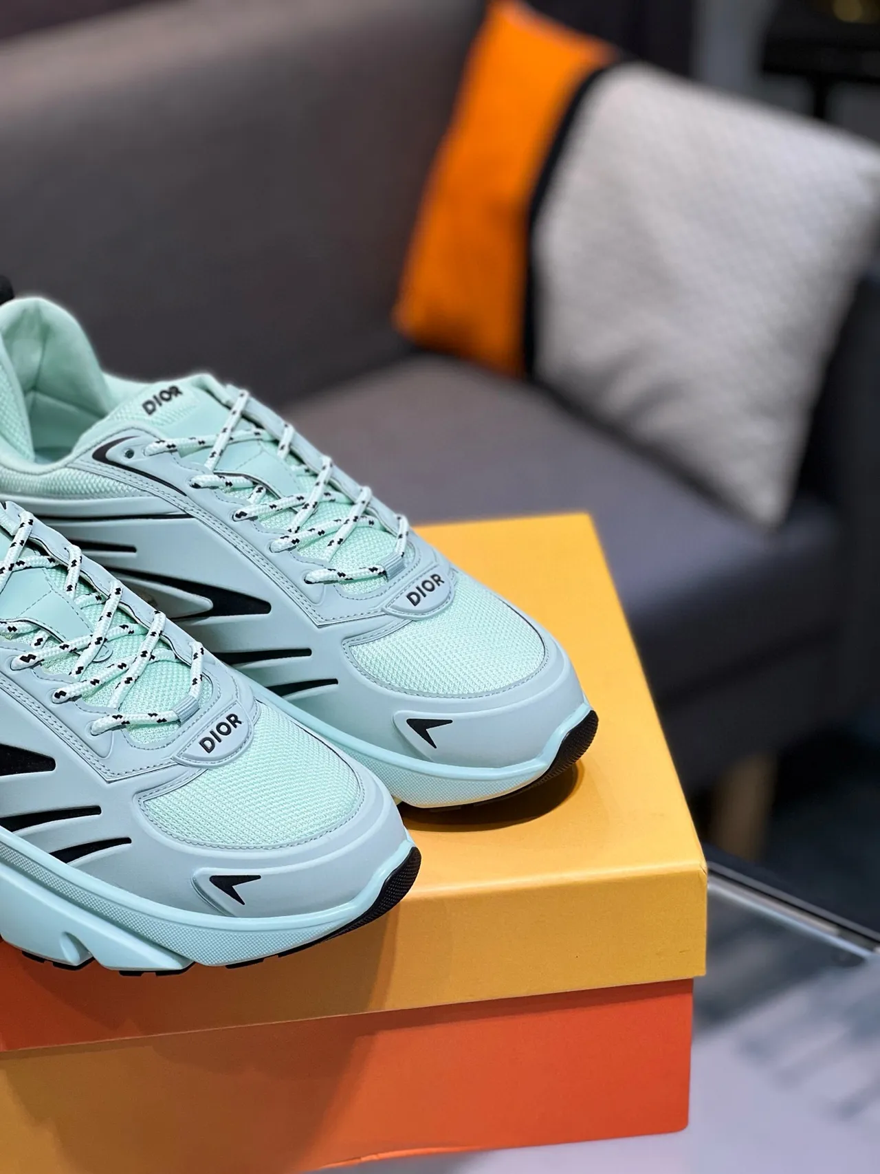 Dior B23 Mint Green and Black Chunky Sneakers 6