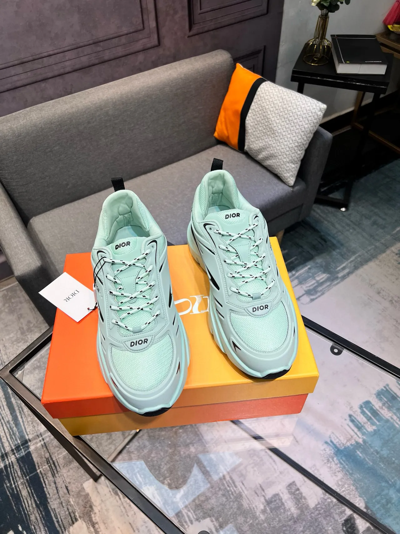 Dior B23 Mint Green and Black Chunky Sneakers 7