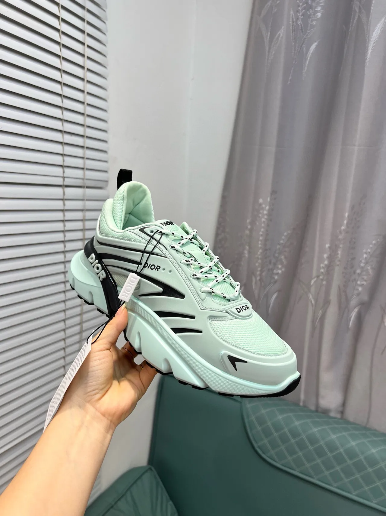 Dior B23 Mint Green and Black Chunky Sneakers 8