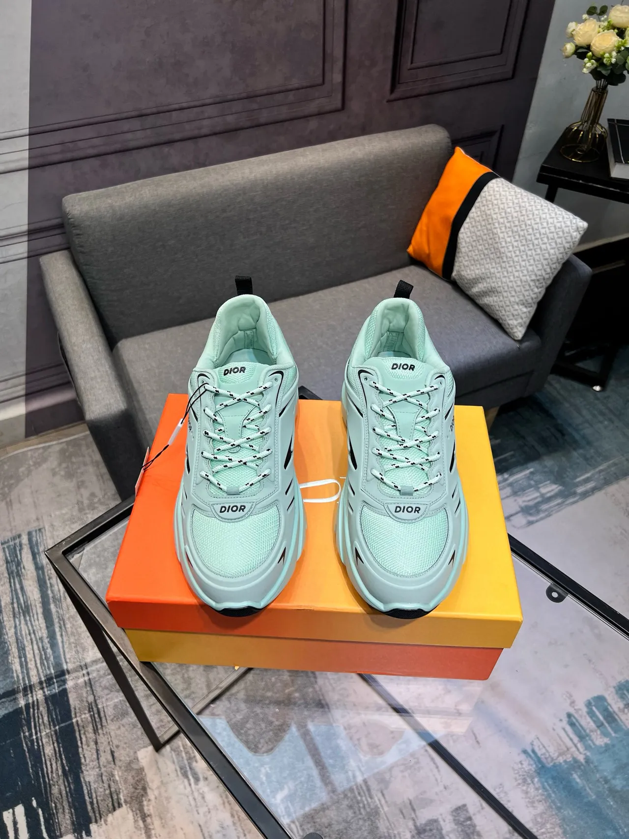 Dior B23 Mint Green and Black Chunky Sneakers 9