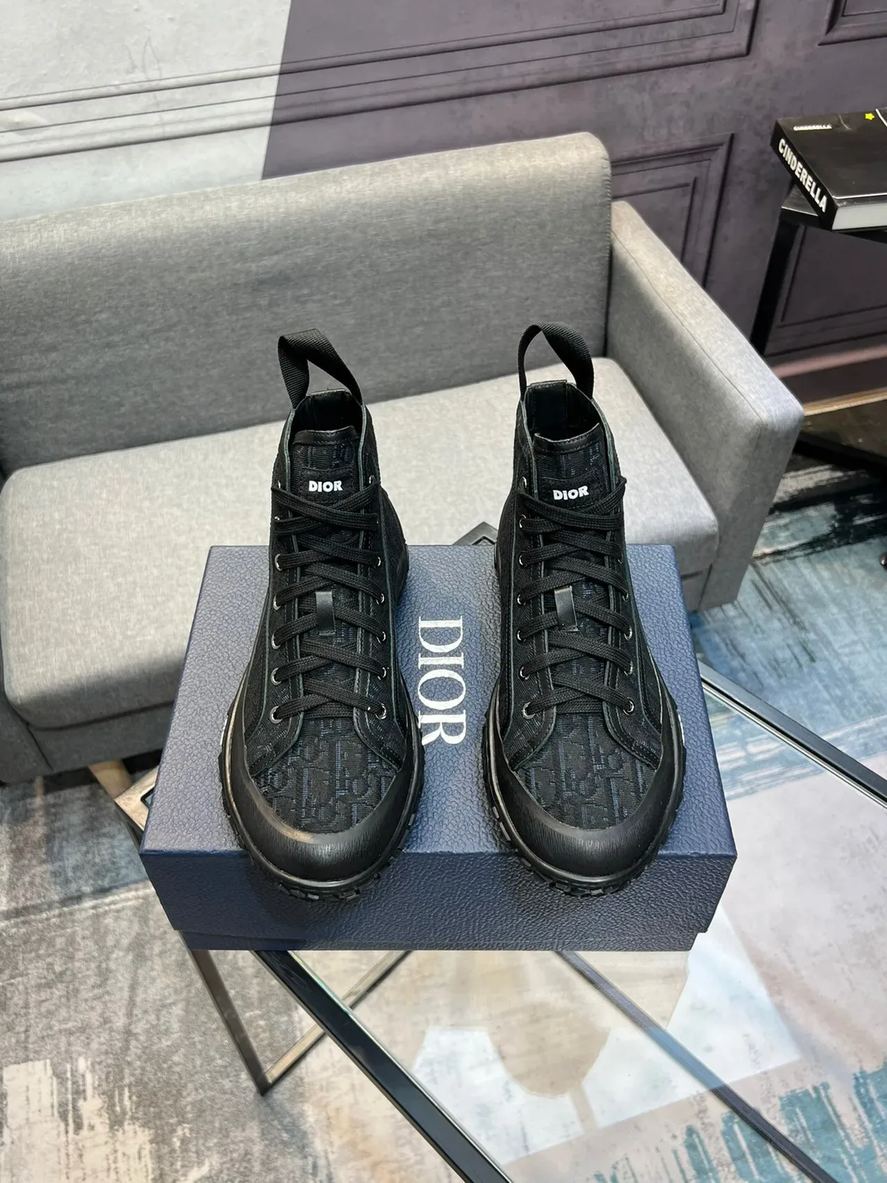 Dior B23 Monogram Black High-Top Lifestyle Sneakers 2