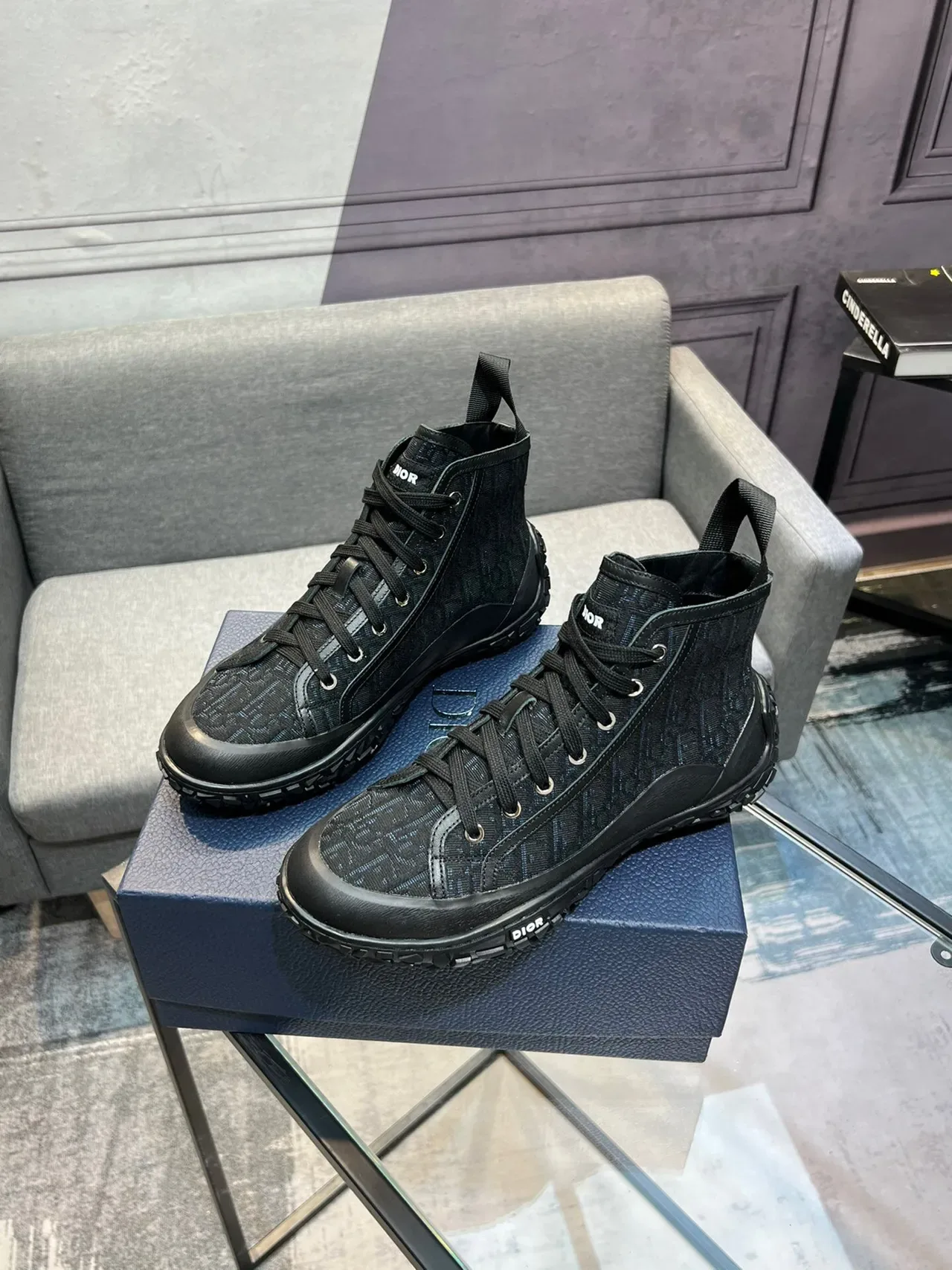 Dior B23 Monogram Black High-Top Lifestyle Sneakers 3