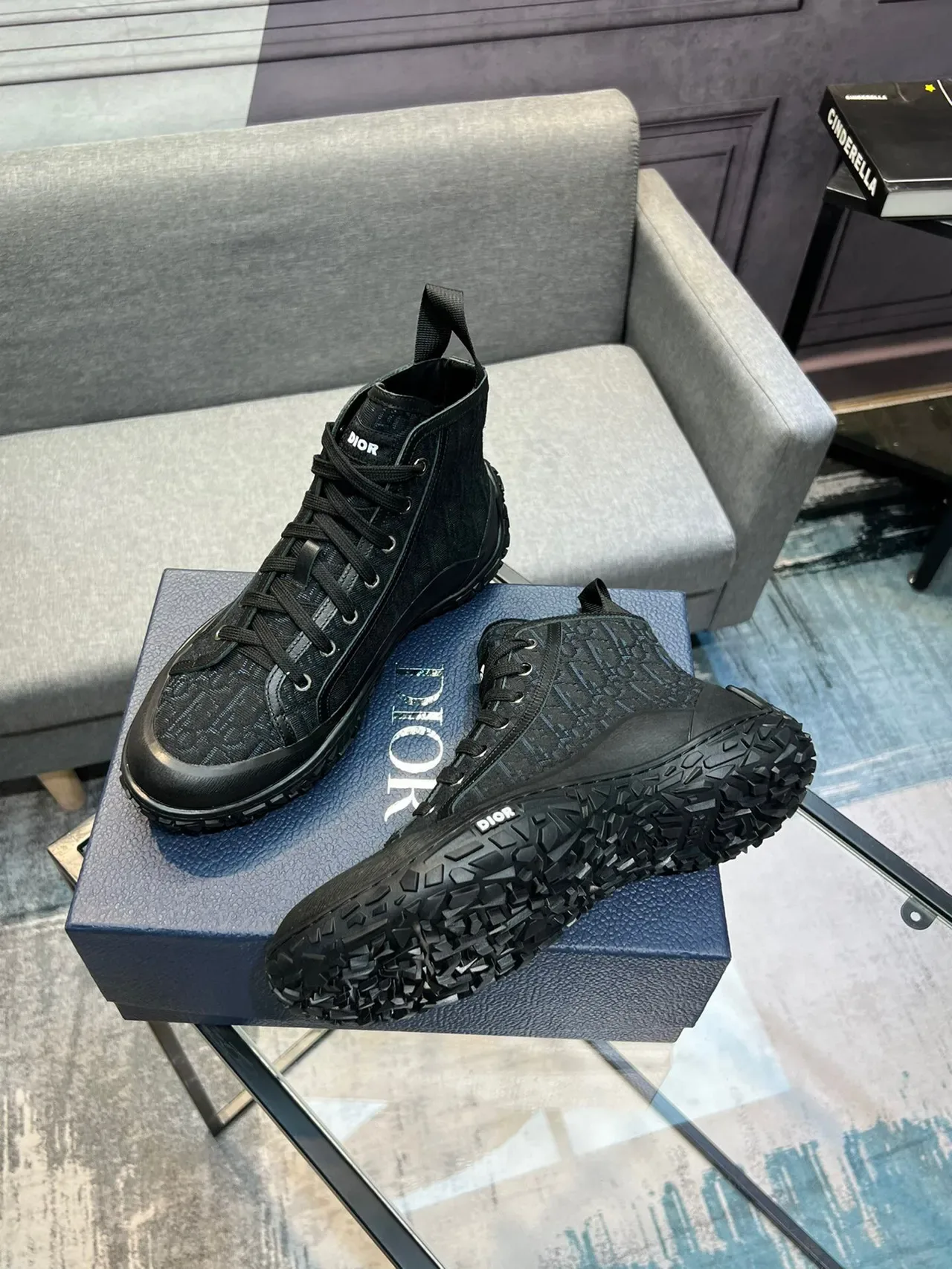 Dior B23 Monogram Black High-Top Lifestyle Sneakers 4