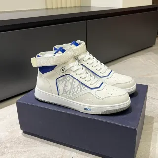 Dior B23 Chaussures Lifestyle Blanches et Bleues à Monogramme Hautes