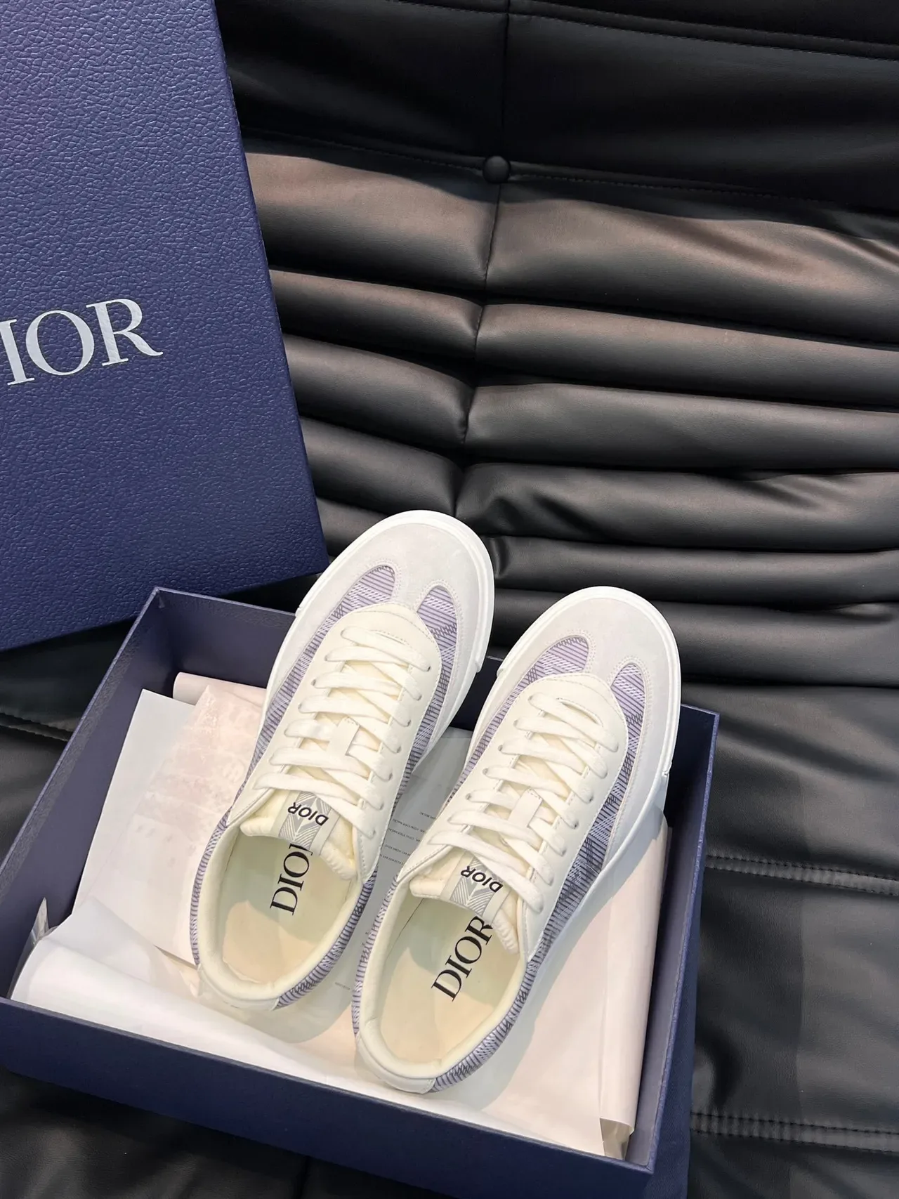 Dior B23 White and Lavender Striped Lifestyle Sneakers 4