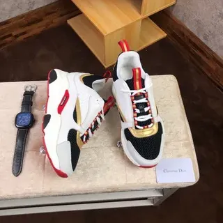 Dior B23 White Black Red Gold Chunky Sneakers