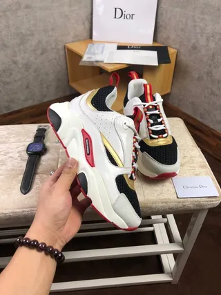 Dior B23 White Black Red Gold Chunky Sneakers 4