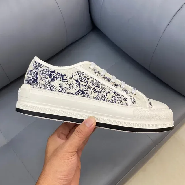 Dior B23 White Navy Canvas Upper Toile De Jouy Print Lifestyle Sneakers 6