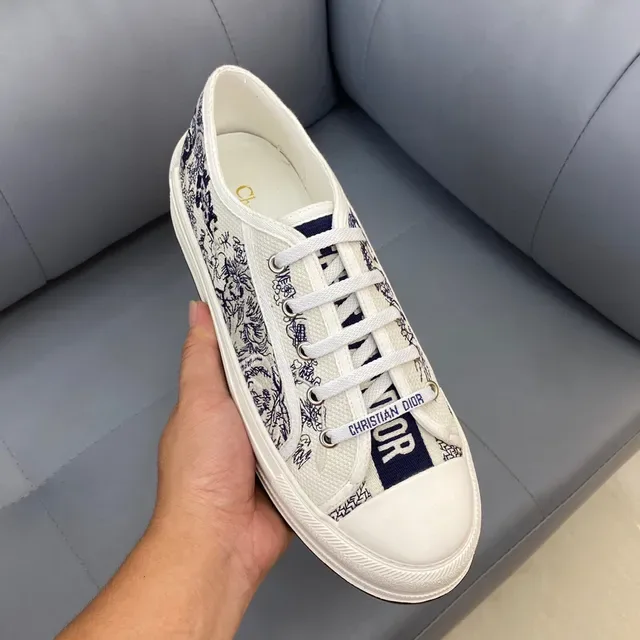 Dior B23 White Navy Canvas Upper Toile De Jouy Print Lifestyle Sneakers 7