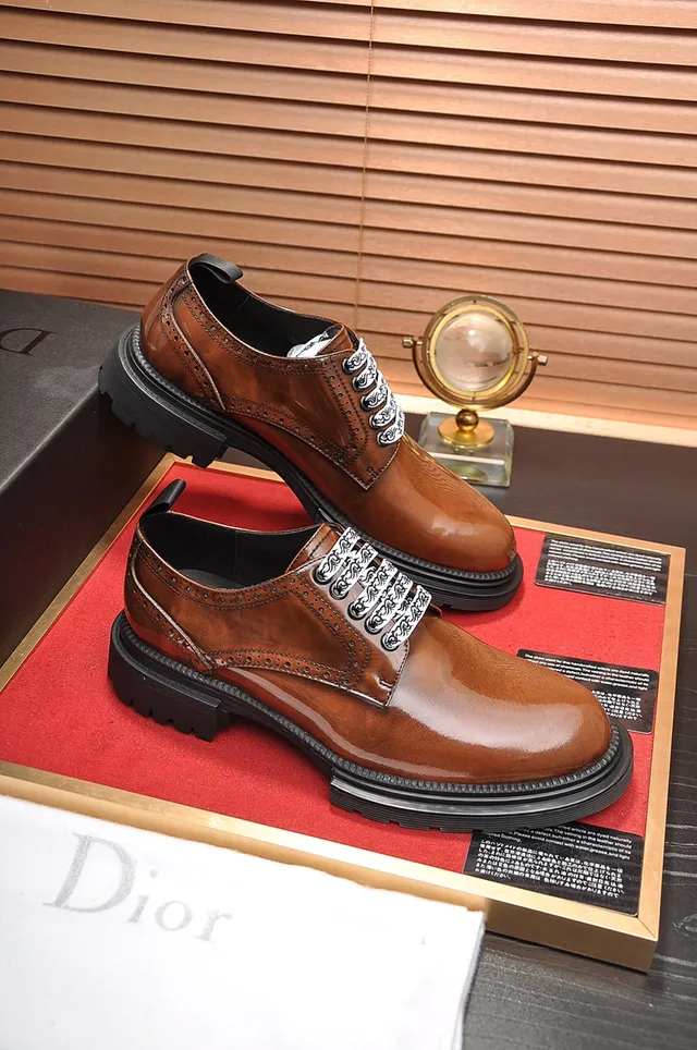 Dior B27 Marron Noir Poli Cuir Orné Métal Lacets Hardware Brogue 4