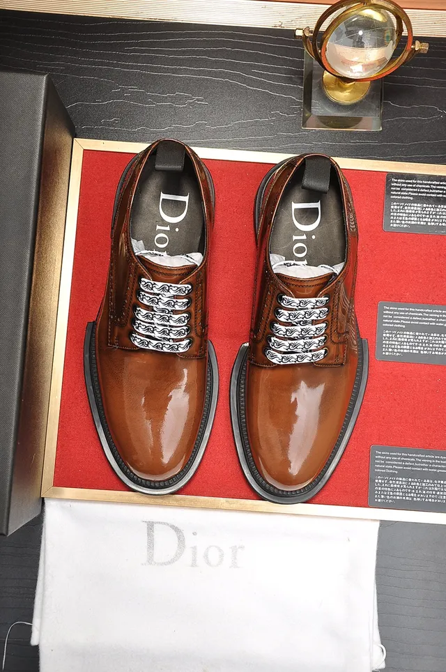 Dior B27 Marron Noir Poli Cuir Orné Métal Lacets Hardware Brogue 5