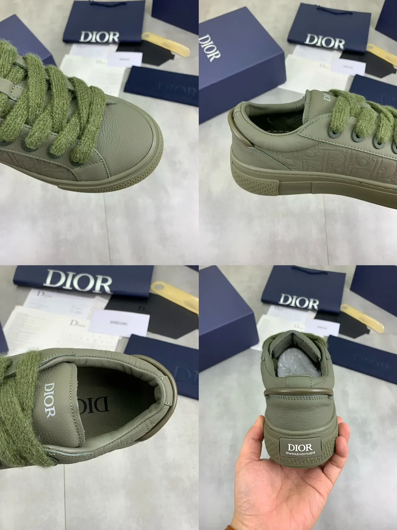 Dior B27 Olive Green Embossed Oblique Lifestyle Sneakers 2