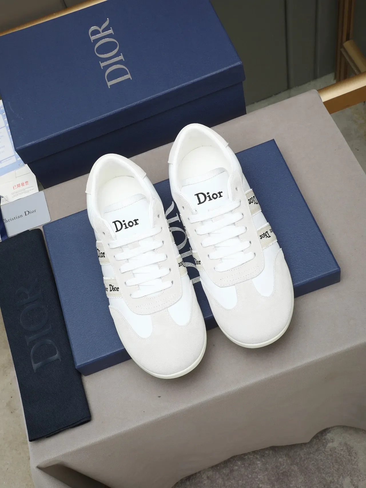 Dior B27 White and Beige Logo-Striped Lifestyle Sneakers 2