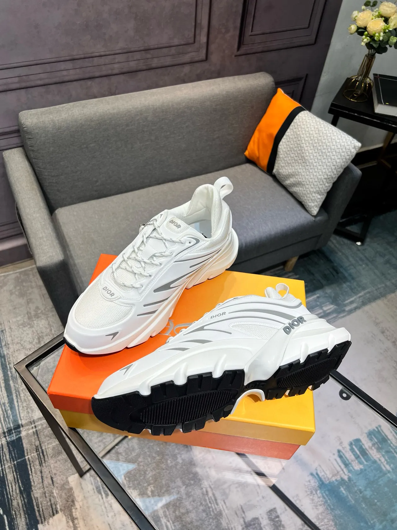 Dior B27 White and Silver-Gray Chunky Sneakers 4