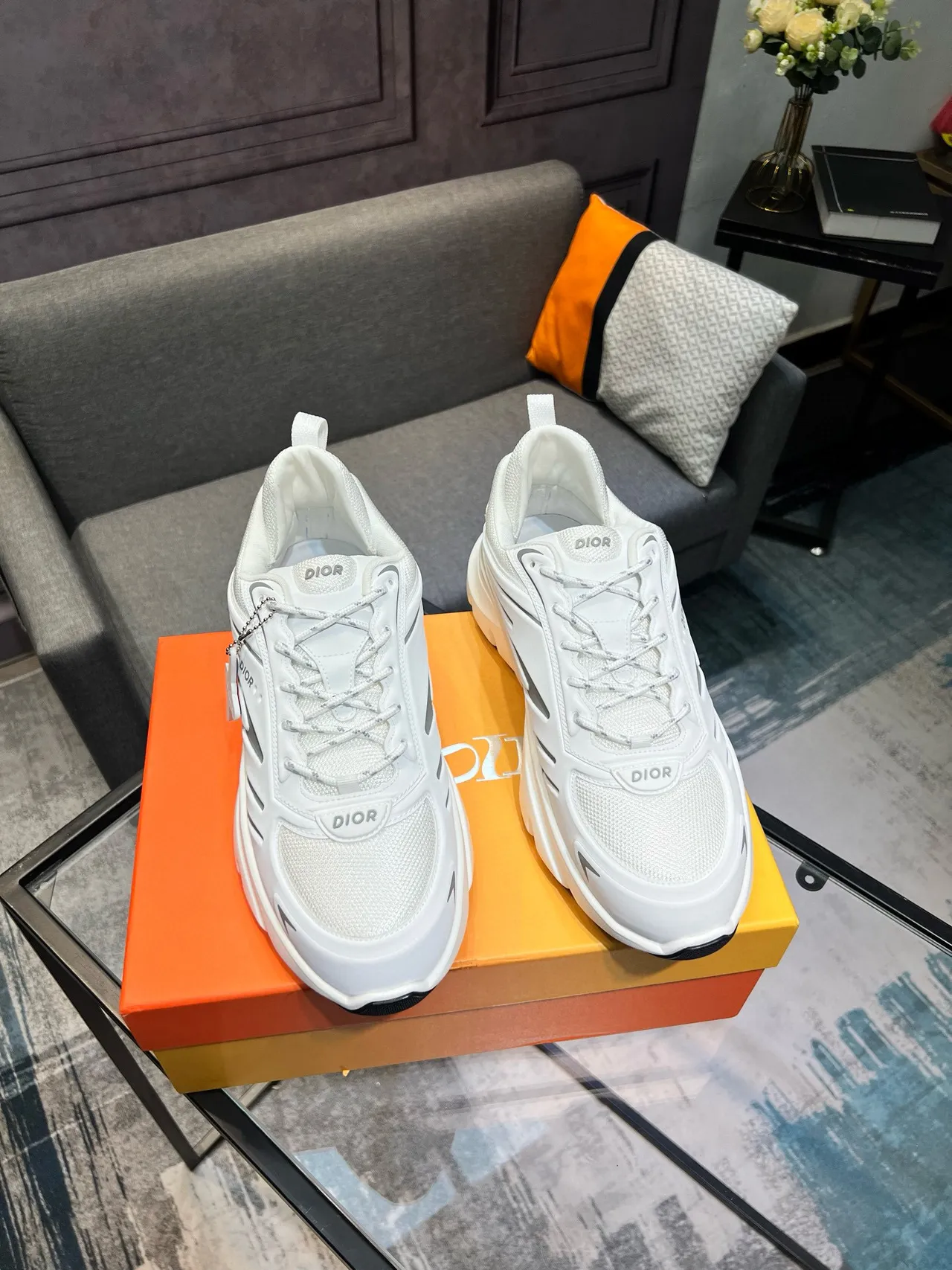 Dior B27 White and Silver-Gray Chunky Sneakers 5