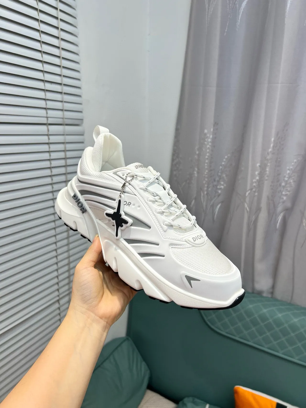 Dior B27 White and Silver-Gray Chunky Sneakers 8