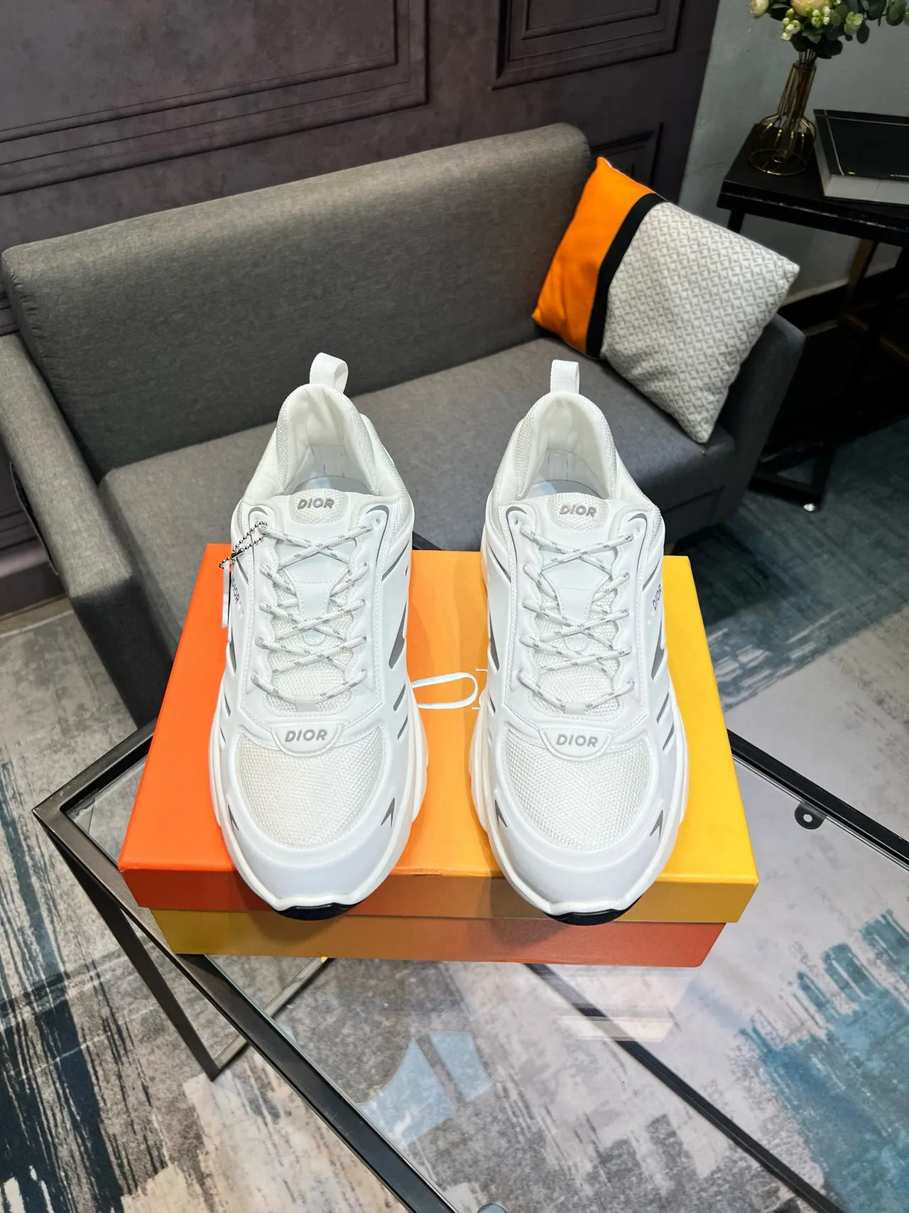 Dior B27 White and Silver-Gray Chunky Sneakers 9