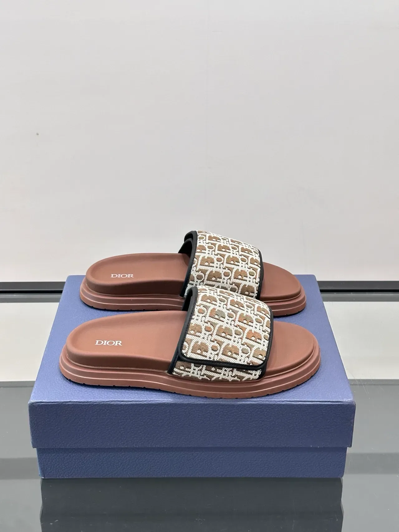 Dior B30 Beige Brown Monogrammed Strap Flat Sole Slippers 7