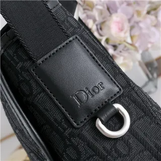 Dior Beige Black Monogram Canvas Leather Trim Saddle Bag 6