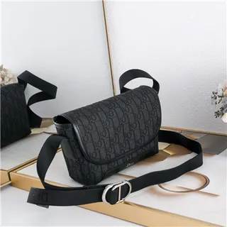 Dior Beige Black Monogram Canvas Leather Trim Saddle Bag 9