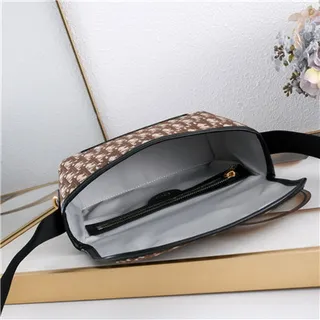 Dior Beige Black Monogram Canvas Leather Trim Saddle Bag 12