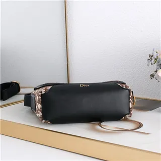 Dior Beige Black Monogram Canvas Leather Trim Saddle Bag 13