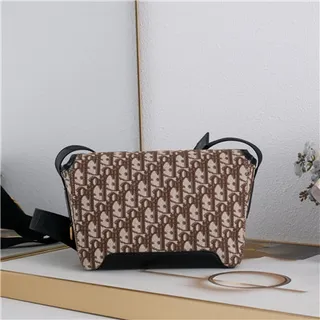 Dior Beige Black Monogram Canvas Leather Trim Saddle Bag 17