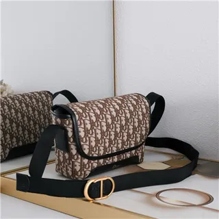 Dior Beige Black Monogram Canvas Leather Trim Saddle Bag 18
