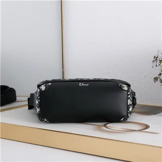 Dior Beige Black Monogram Canvas Leather Trim Saddle Bag 20