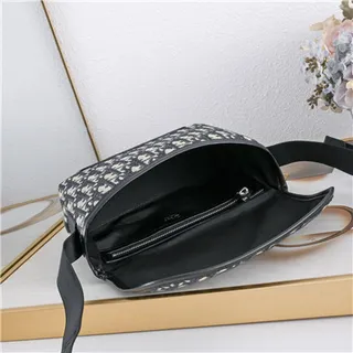 Dior Beige Black Monogram Canvas Leather Trim Saddle Bag 21