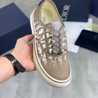 Dior Beige Gray Monogrammed Canvas Low-Top Lifestyle Sneakers