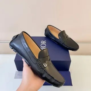 Dior काला भूरी चमड़े का पेनी लोफर