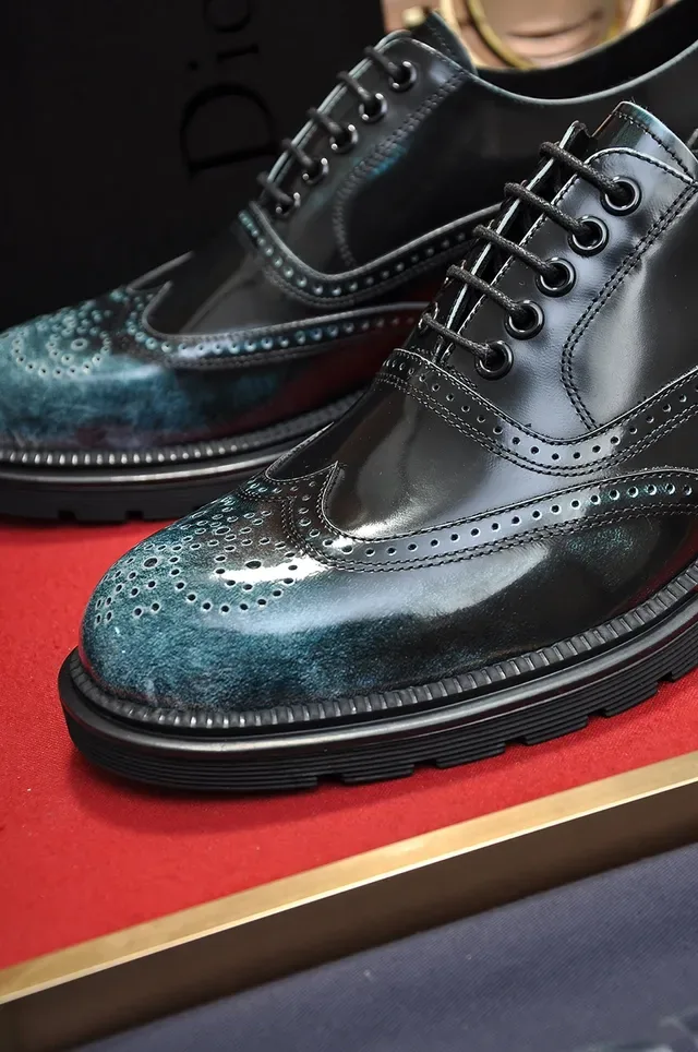 Dior Black Blue Polished Leather Iridescent Teal-Green Patina Brogue 2