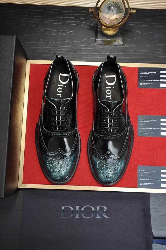 Dior Black Blue Polished Leather Iridescent Teal-Green Patina Brogue 5