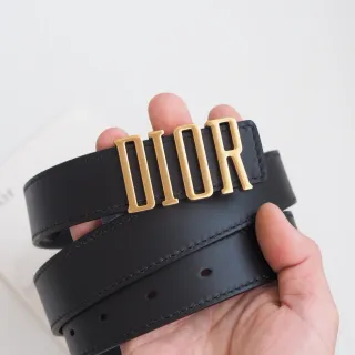 Dior Black Gold Smooth Letter Buckle Leather Belt