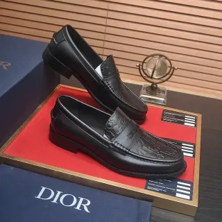 Dior Black Leather Embossed Oblique Strap Loafer