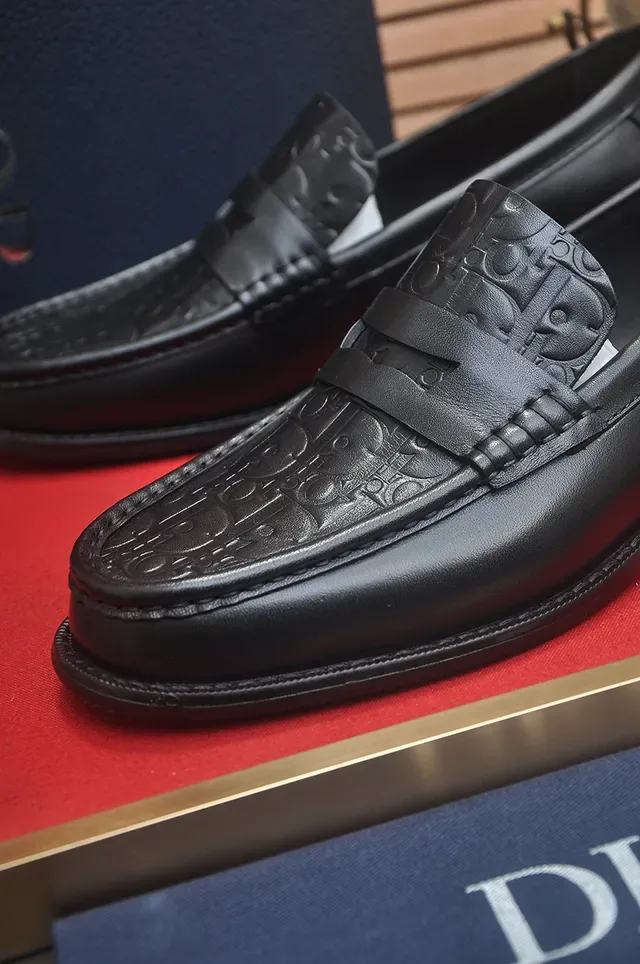 Dior Black Leather Embossed Oblique Strap Loafer 2