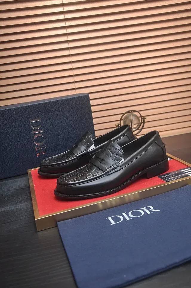 Dior Black Leather Embossed Oblique Strap Loafer 4