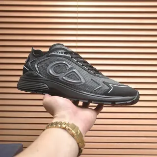Dior Black Silver Monogram-Overlay Mesh-and-Synthetic Upper Lifestyle Sneakers
