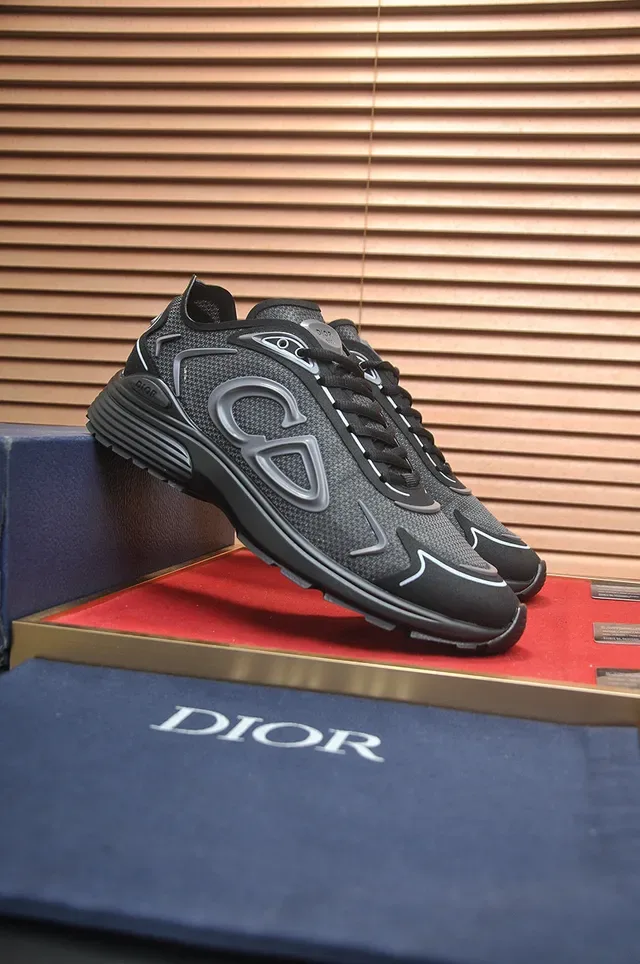 Dior Black Silver Monogram-Overlay Mesh-and-Synthetic Upper Lifestyle Sneakers 3