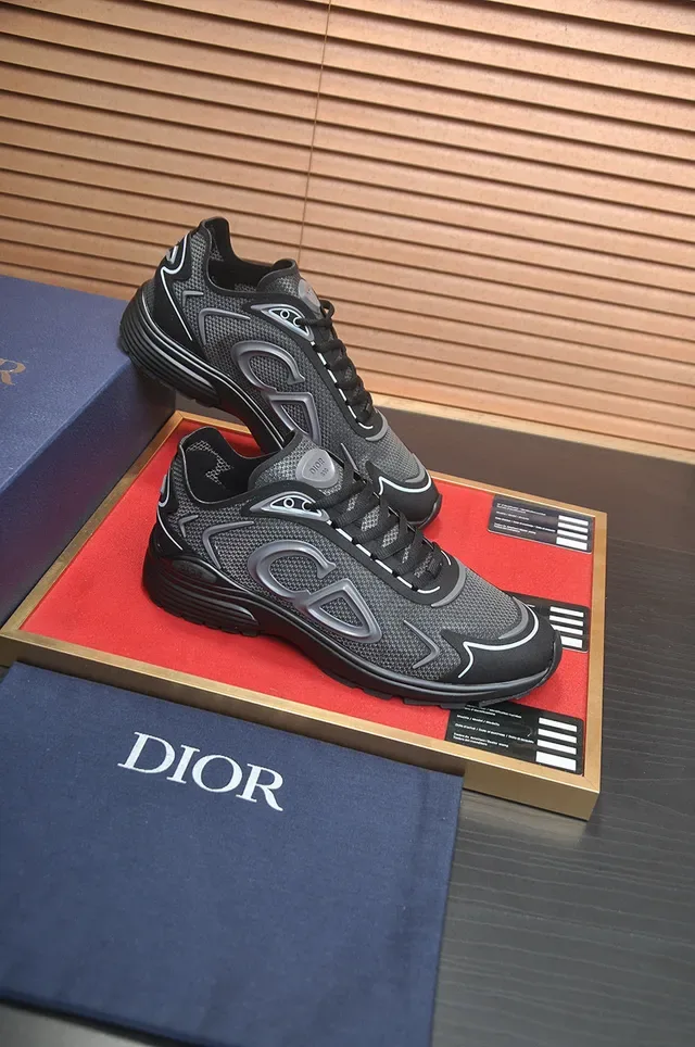 Dior Black Silver Monogram-Overlay Mesh-and-Synthetic Upper Lifestyle Sneakers 6