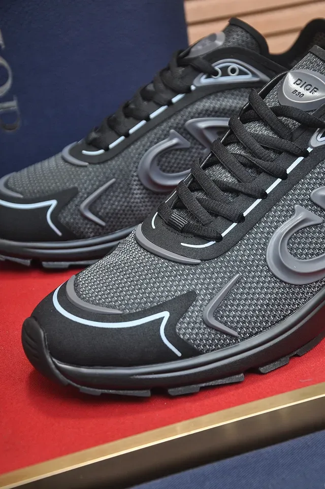 Dior Black Silver Monogram-Overlay Mesh-and-Synthetic Upper Lifestyle Sneakers 8