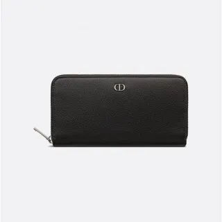 Dior Black Silver Pebbled Leather Zip-Around Long Wallet