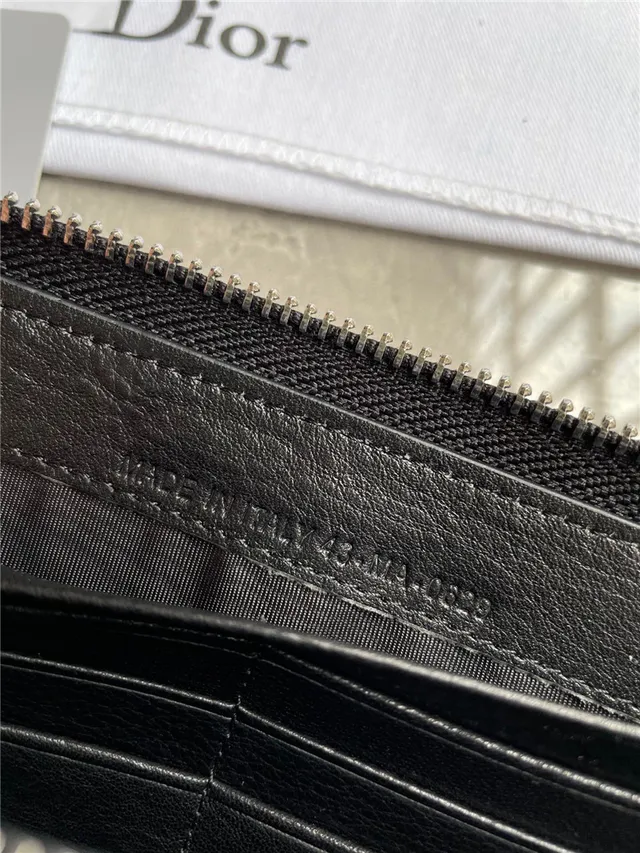 Dior Black Silver Pebbled Leather Zip-Around Long Wallet 2