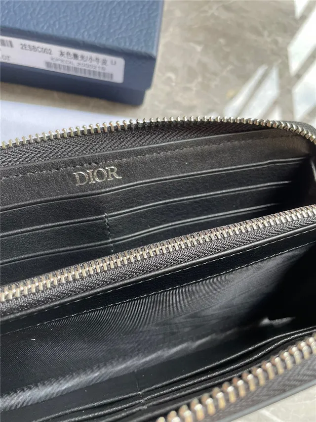 Dior Black Silver Pebbled Leather Zip-Around Long Wallet 3